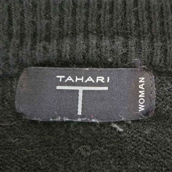 Tahari Woman Black Ribbed Hem High-Low Sweater Crew Neck Large - Picture 8 of 9